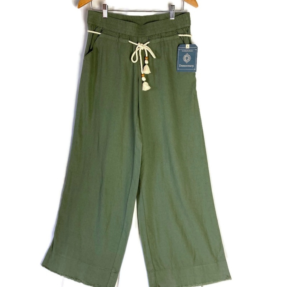 DEMOCRACY NWT Linen Blend Olive Drawstring Pants Small
